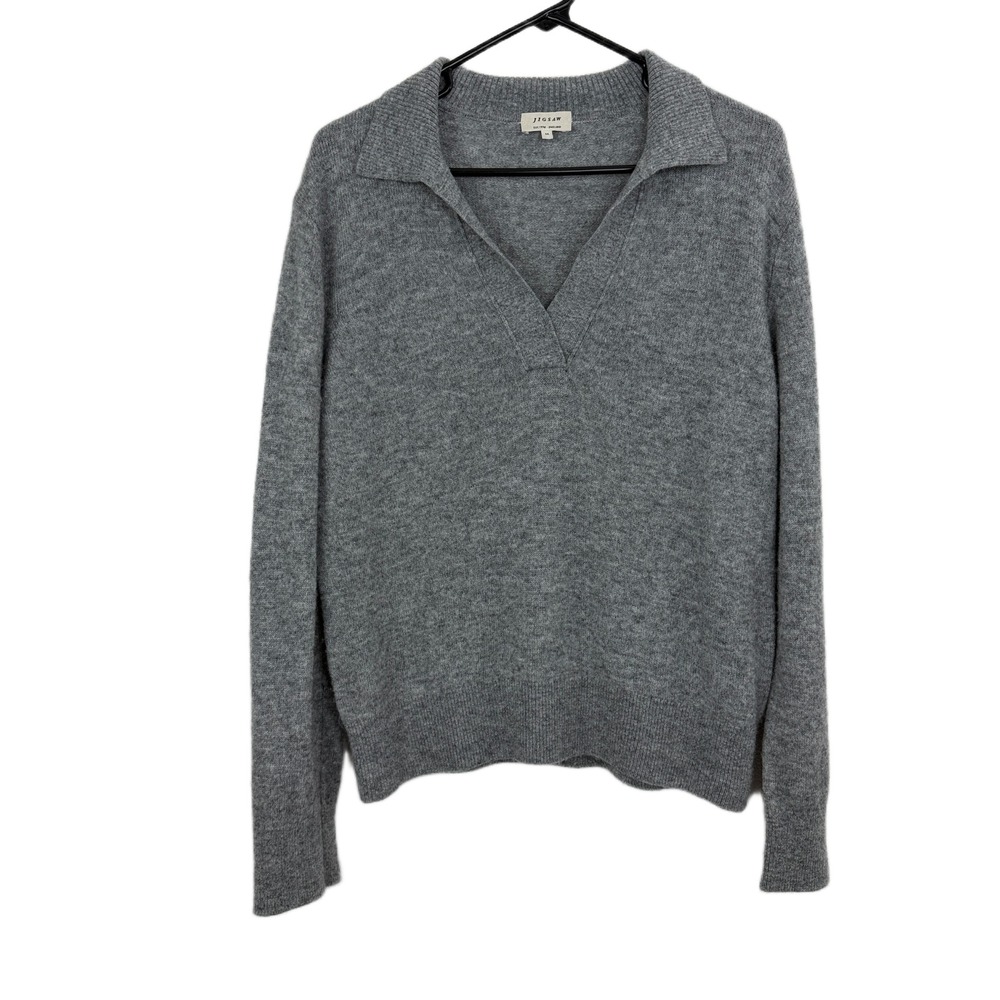 Jigsaw Sweater Womens Medium Gray V Neck Collar Long Sleeve Knit Wool Cashmere